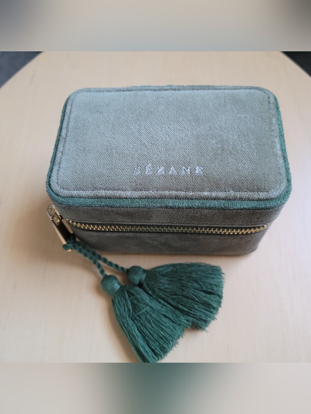 Sézane Velvet Travel Jewelry Case w/ Tassels, Sage Green
